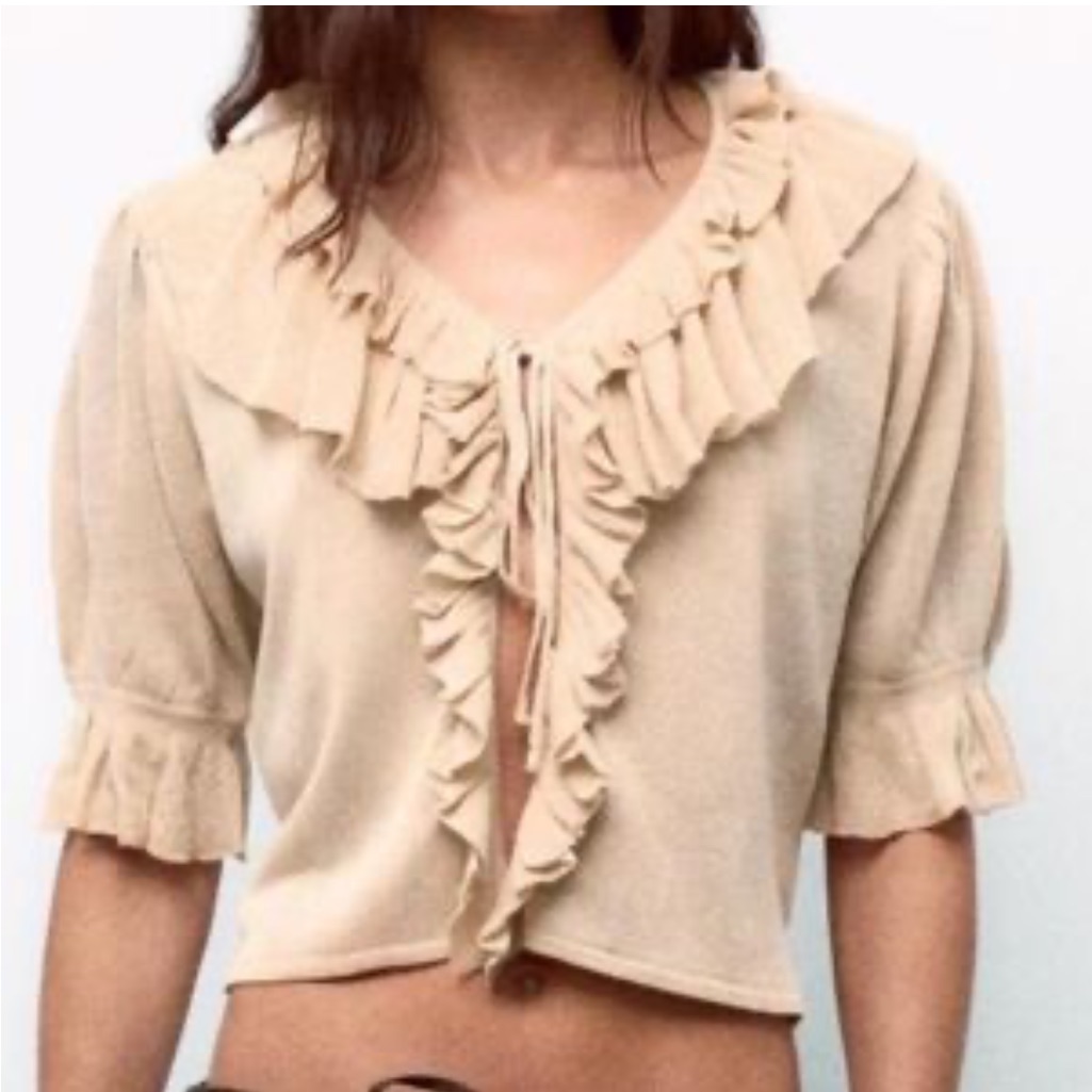Zara Ruffled Beige Knit Top - Size M